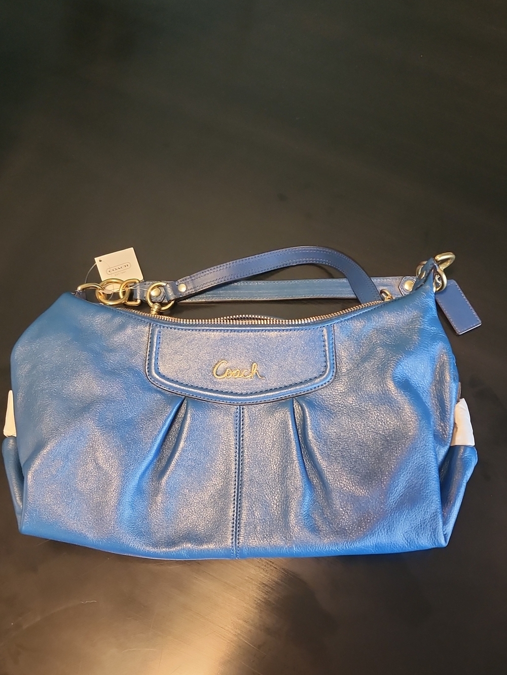 NWT Coach Ashley Leather Pleated Convertible Hobo Bag - Cobalt Blue F19761